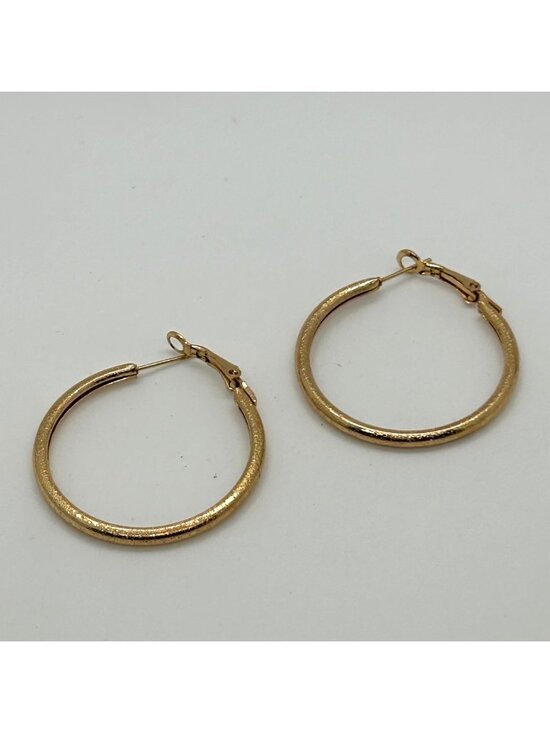 Estate Jewelry - Vintage Gold Tone Hoop Earrings Large Textured  Pierced French Clips Round